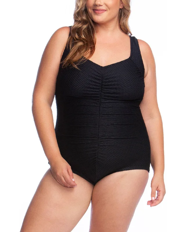 2024 Maxine of Hollywood Women's Plus Textured Spa Girl Leg One Piece (More colors available) - MW9L321