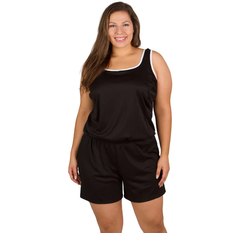 Plus Size Chlorine Resistant Swimsuits -  Polyester Two Piece with Short - Available in Black or Blue