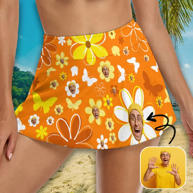 Custom Face Bikini Bottom Personalized Flower Orange Face Swimsuit Bottom For Women