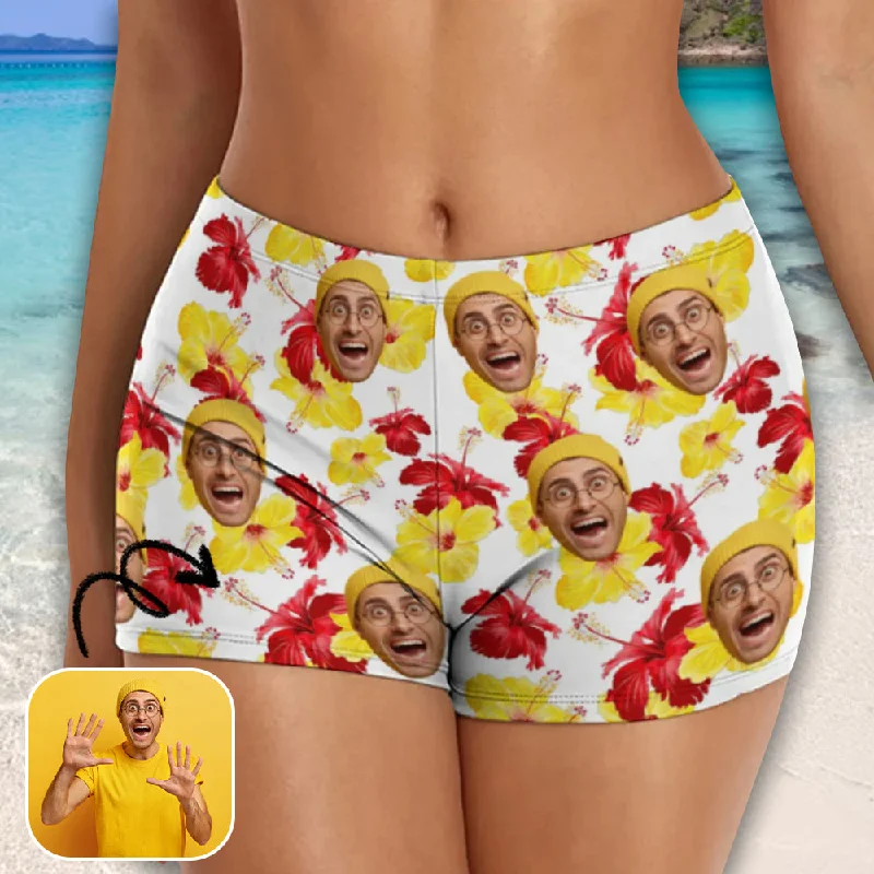 Custom Face Bikini Bottom Short Personalized Flower Face Swimsuit Short For Women