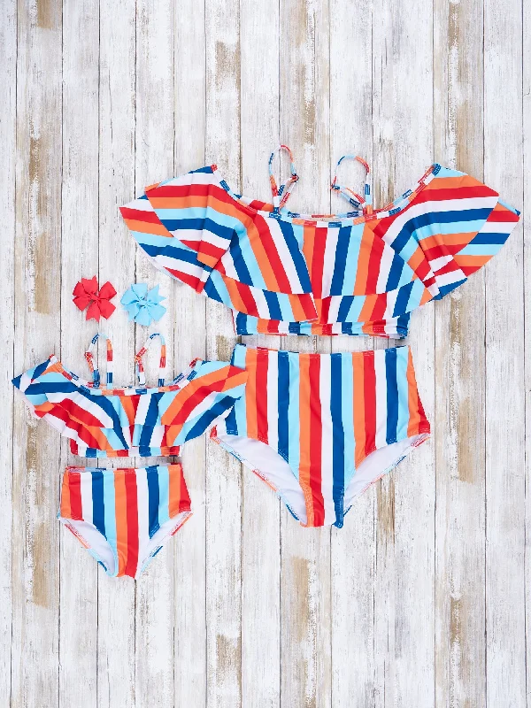 Family Blue & Orange Stripes Swimsuit