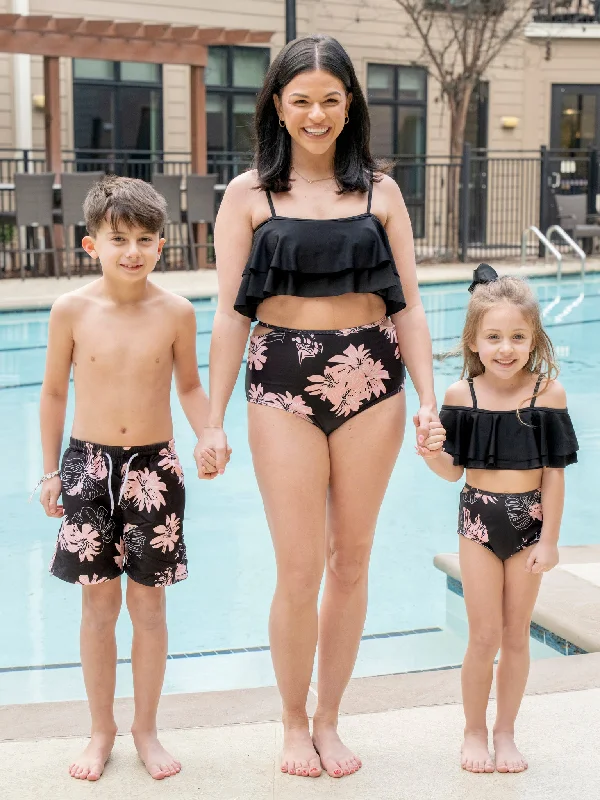 Family Pink & Black Wildflowers Swimsuit