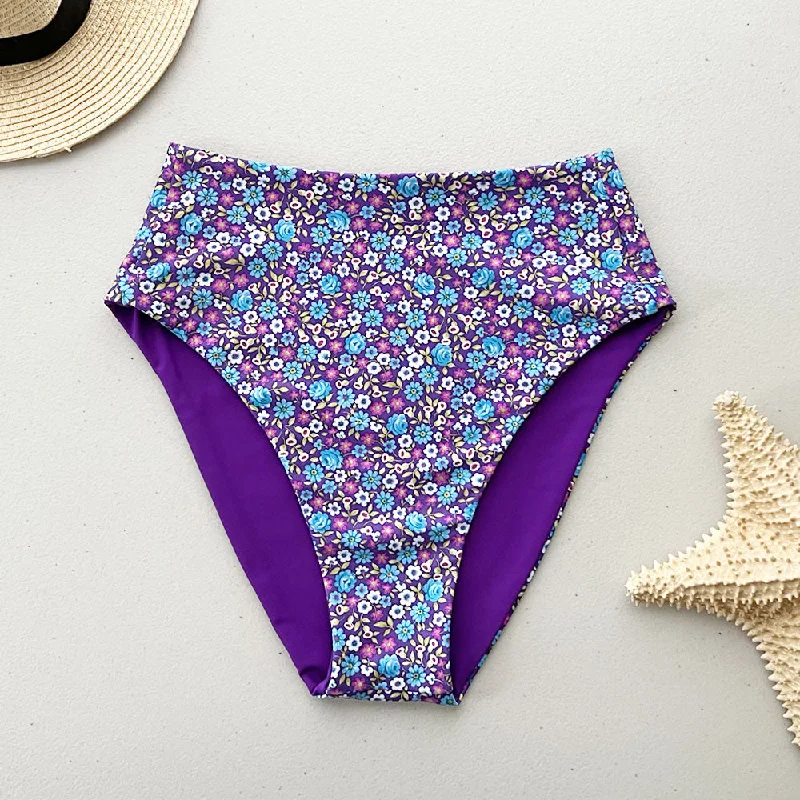 Flirty Flowers + Paradise Purple Reversible High-Waisted Bikini Bottom