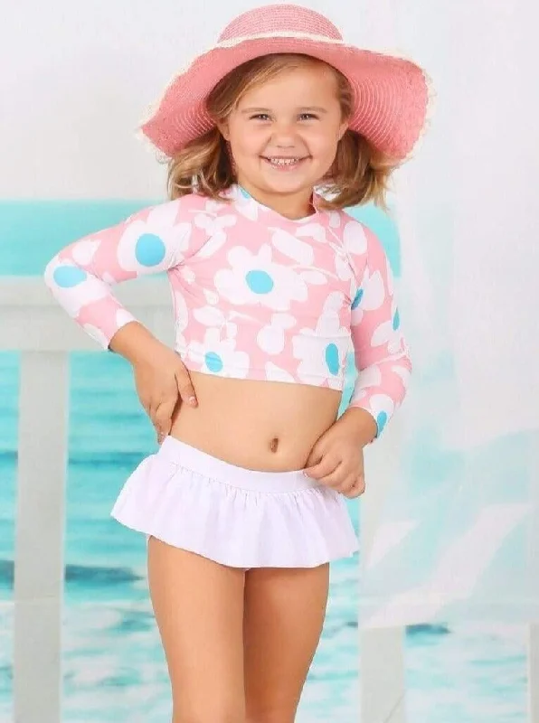 Flower Power Rash Guard Skirted Two Piece Swimsuit