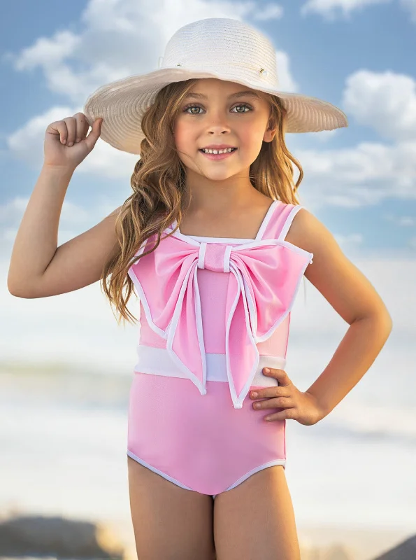 Blushing Summer Statement Bow Pink One Piece Swimsuit