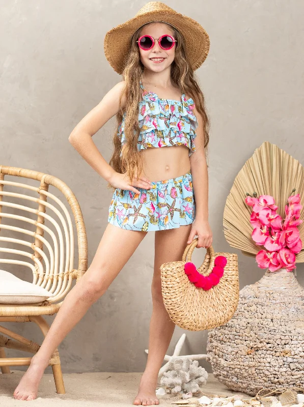 Seaside Seashell Ruffled Two Piece Swimsuit