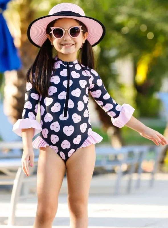 Hearts Galore Rash Guard One Piece Swimsuit