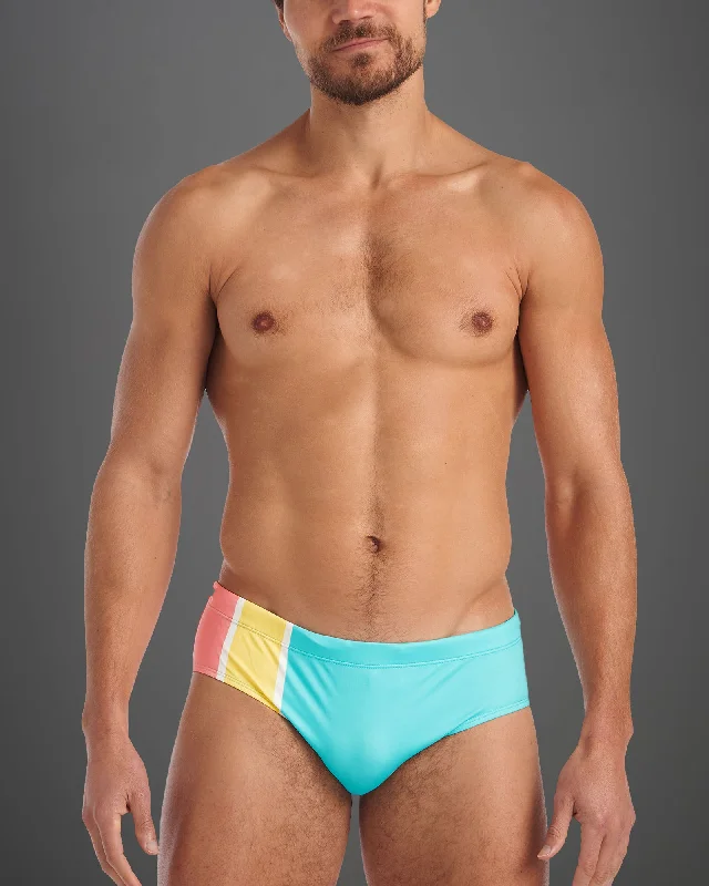 Grid Square Cut Swim Brief - Bondi Stripes