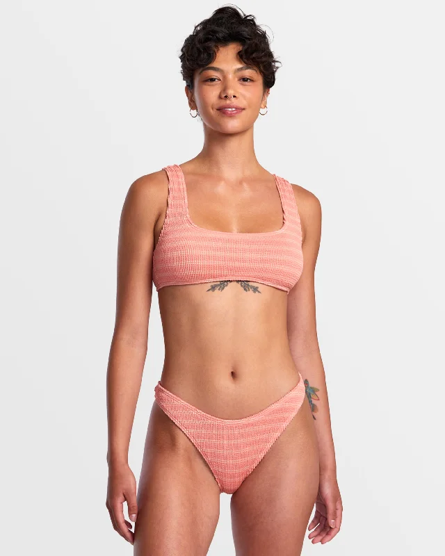 Grooves Stripe Laceback Bralette Bikini Top - Fusion Coral