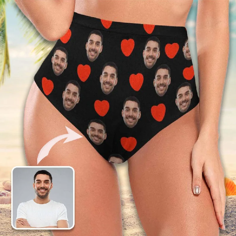 High Waisted Bikini Bottom-Custom Face Love Boyfriend Personalized Bikini Swimsuit Bottom