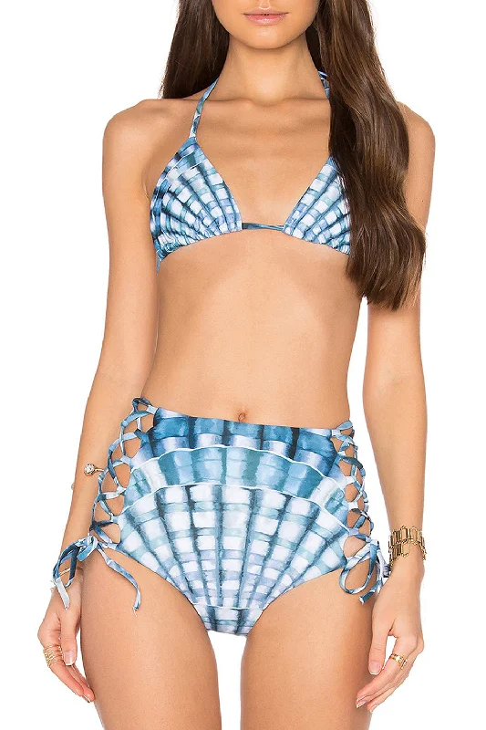 Iyasson Blue Scallops Print Triangle Top and String Bikini Bottom