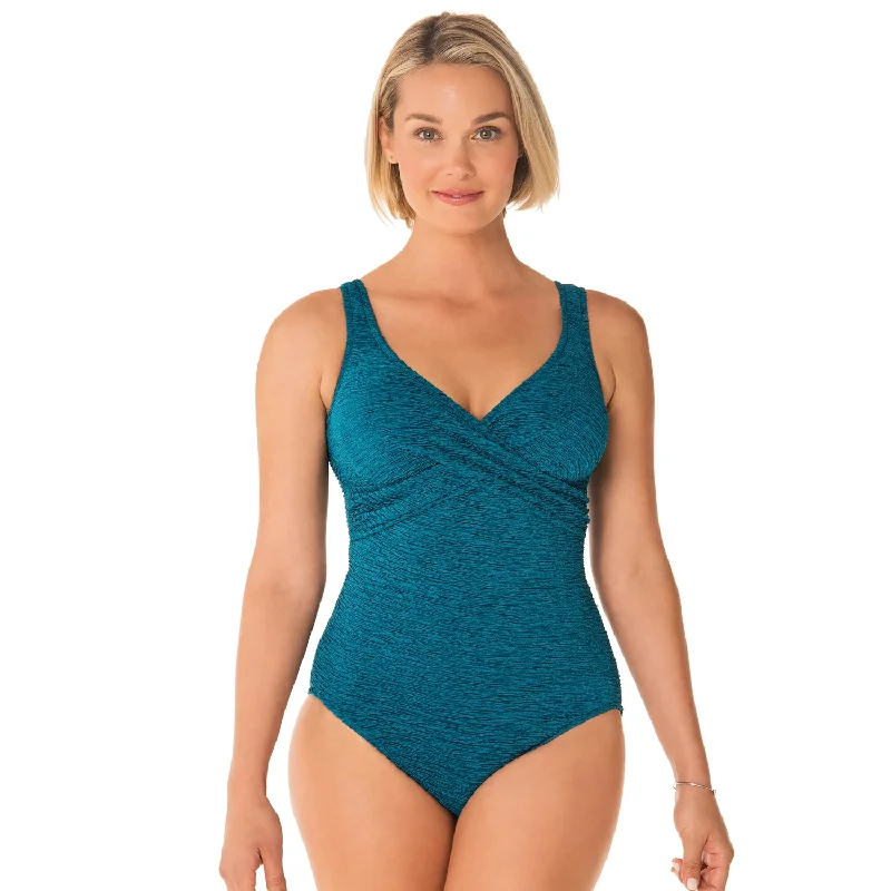 Krinkle Chlorine-Resistant Swimsuit - Twist Front - Dark Teal Blue