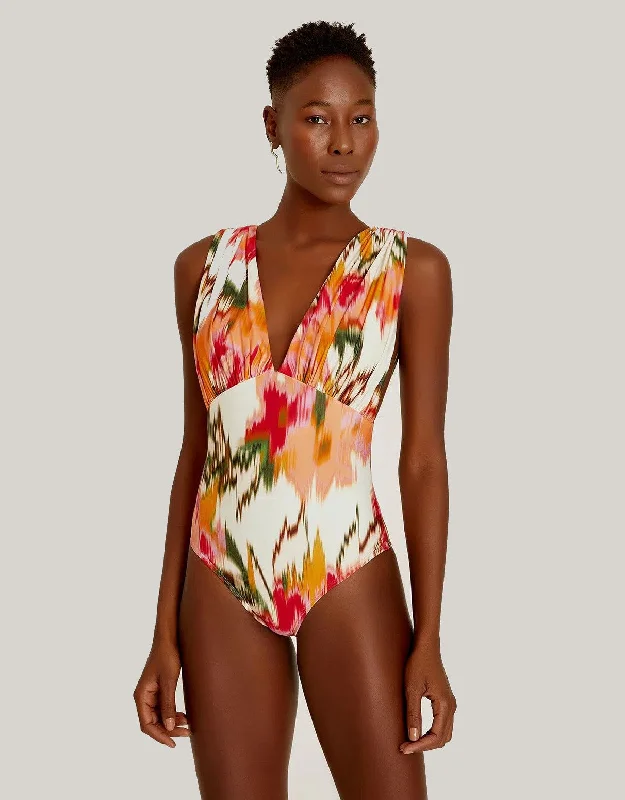 Draped V Neckline One Piece Aral