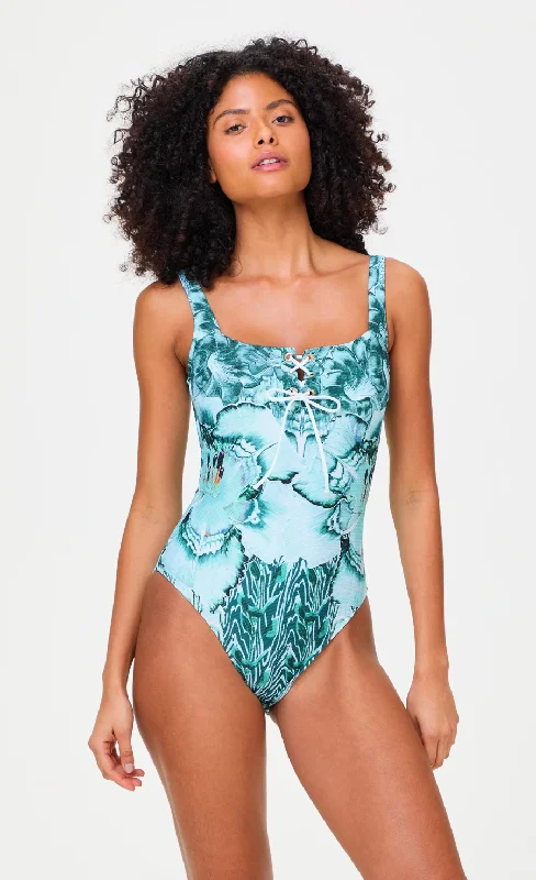 Liana Square Neck One Piece Swimsuit - Blue Mix