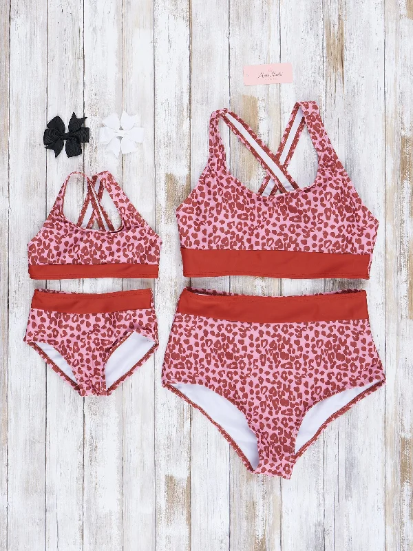 Mom & Me Burnt Orange Leopard Swimsuit