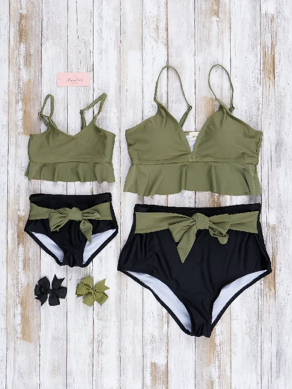 Mom & Me Olive Tie Waist Swimsuit