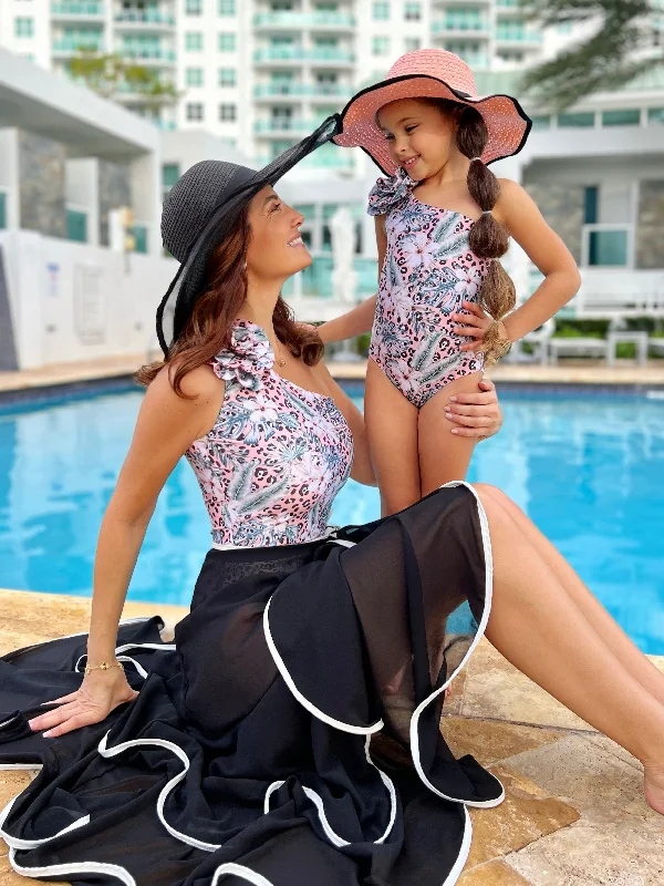 Mommy and Me Floral One Shoulder One Piece Swimsuit