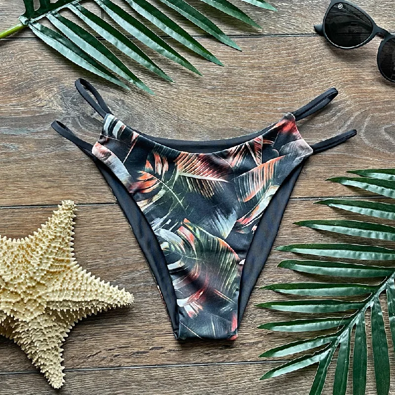 Organic Palm + Repreve® Bohemian Black Reversible Strappy Bikini Bottom