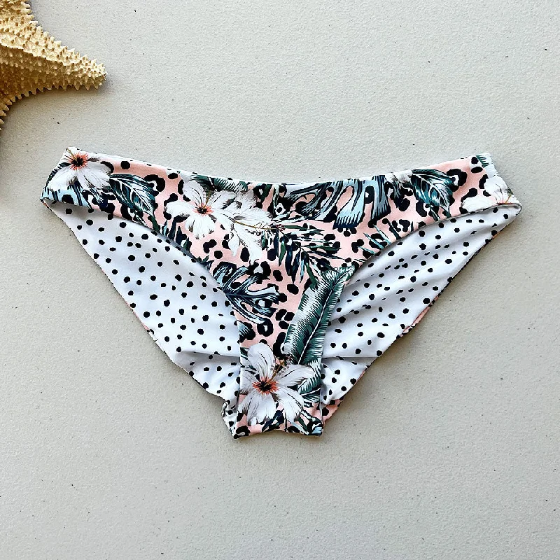 Pastel Palms + White Leopard Reversible Cheeky Bikini Bottom