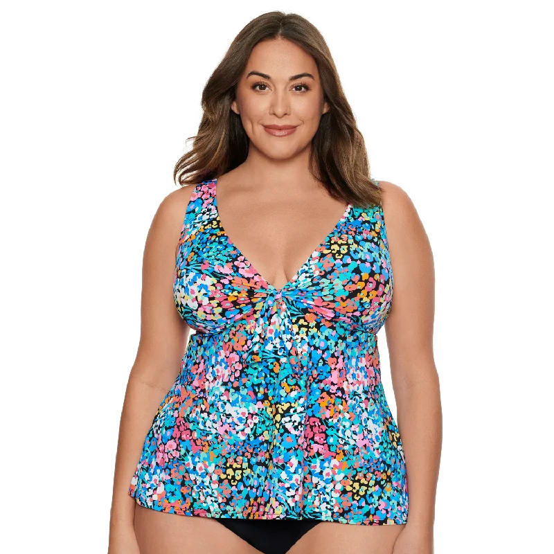 Women's Tankini Swimsuit Top with V-Neck - Floral Bliss