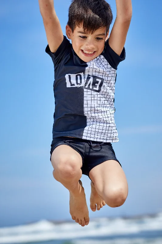 Boys Swimsuit Set Black and White