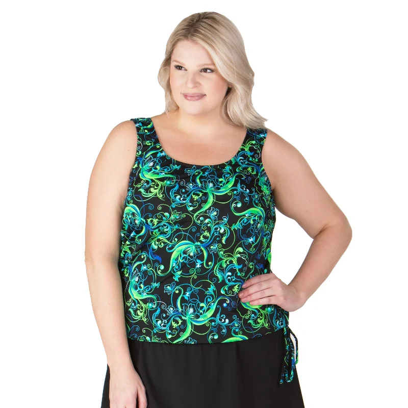 *Special Price* Day Dreaming Blouson Plus Size Long Swimwear Top - Lime