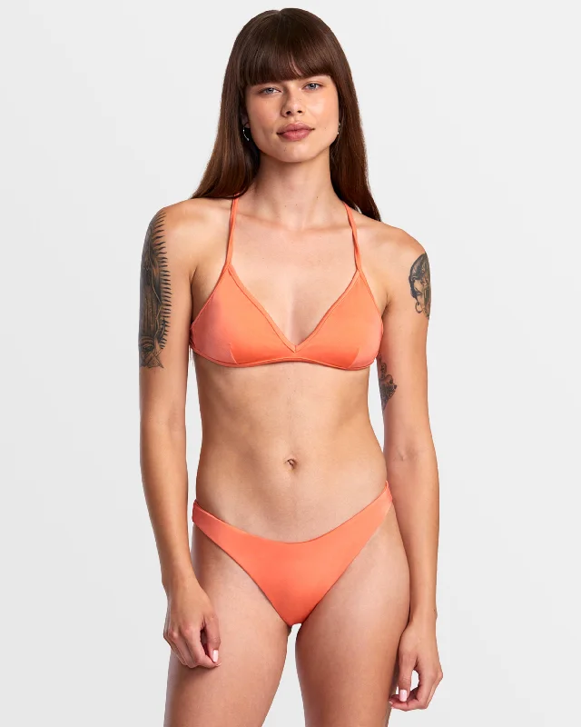 Solid Shimmer Crossback Triangle Bikini Top - Fusion Coral