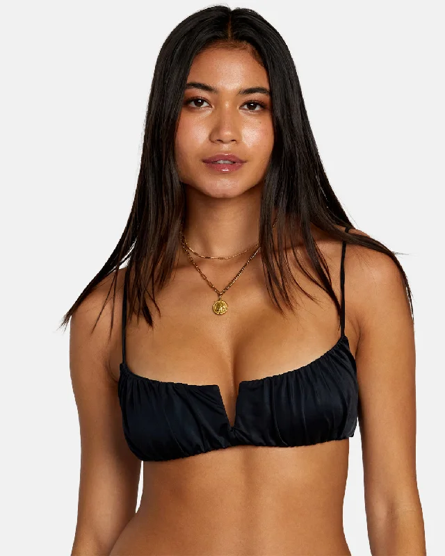 Solid Shirred V-Wire Bralette Bikini Top - RVCA Black