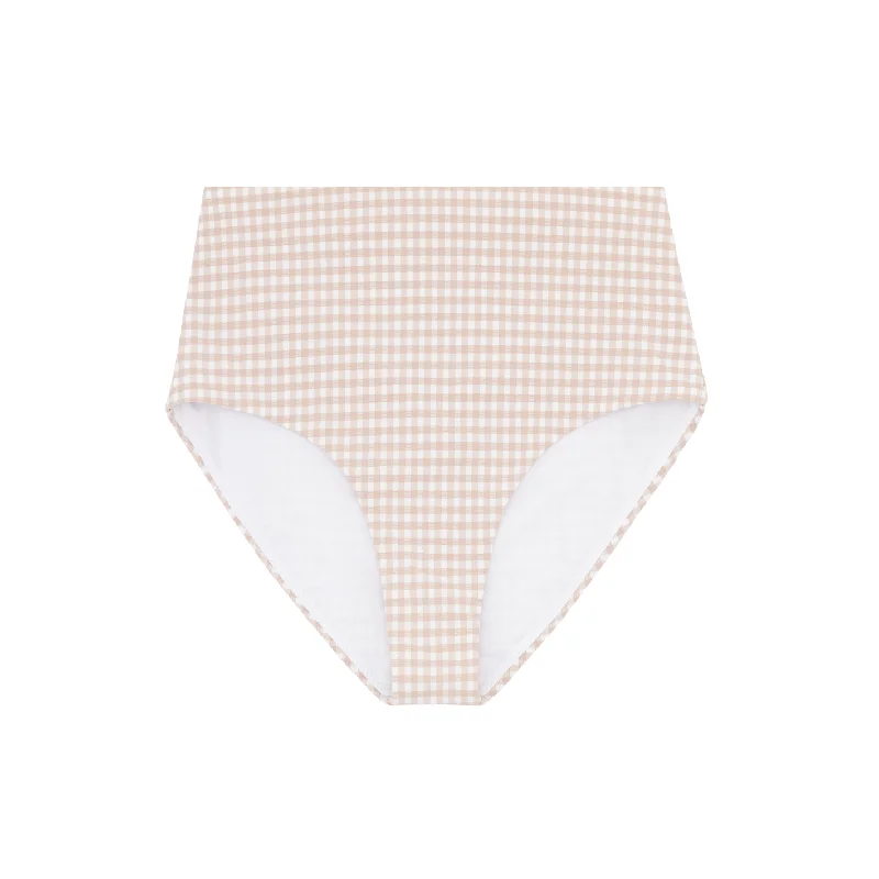 women's brown crinkle gingham high waisted bikini bottom