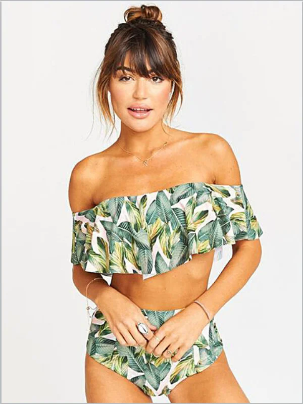 Women's Floral Off the Shoulder Vintage Two Piece Swimsuit