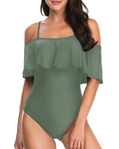 Romantic Off Shoulder One Piece Honeymoon Suit-Army Green