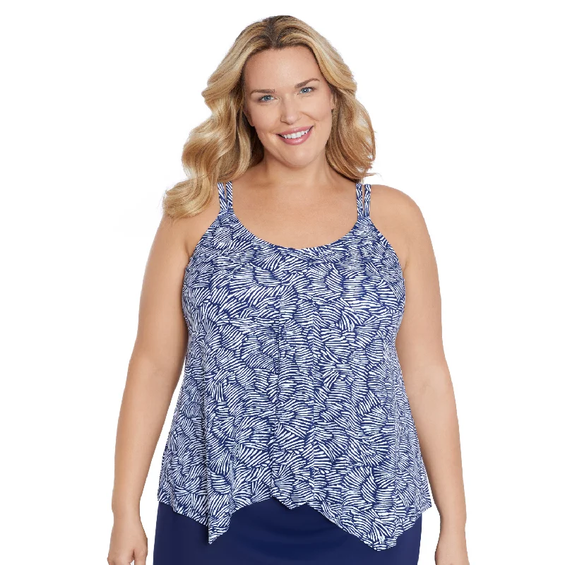 Women's Tankini Swimsuit Top with Handkerchief Hem  - Navy Shapes