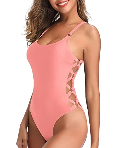 Removable Contoured Soft Padded Push Up Women One Piece Slimming Bathing Suit-Coral Pink