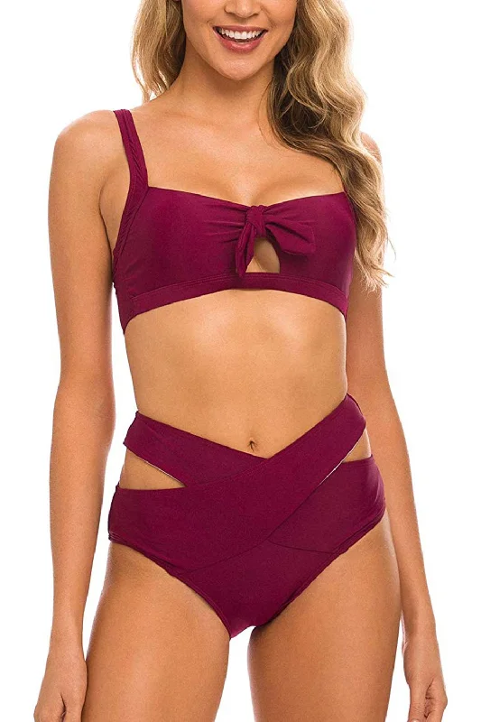 Women's Two Pieces Swimsuit High Waisted Cutout Bottoms Bikini Set